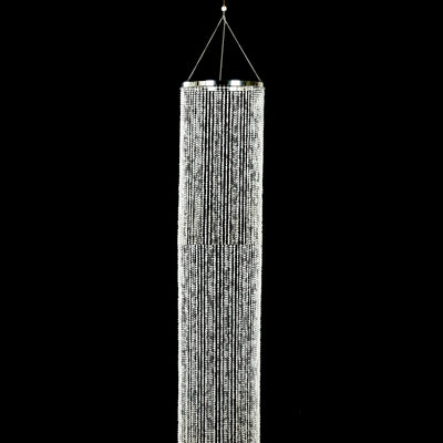 Hanging Beaded Crystal Column Chandelier, 14ft Tall Beads Curtain Round with Silver Metal Hoop and Hanging Chain