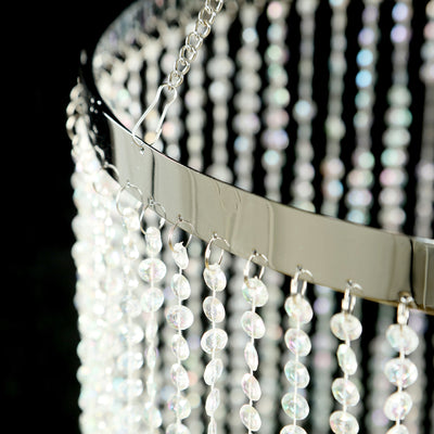 Hanging Beaded Crystal Column Chandelier, 20ft Tall Beads Curtain Round with Silver Metal Hoop and Hanging Chain