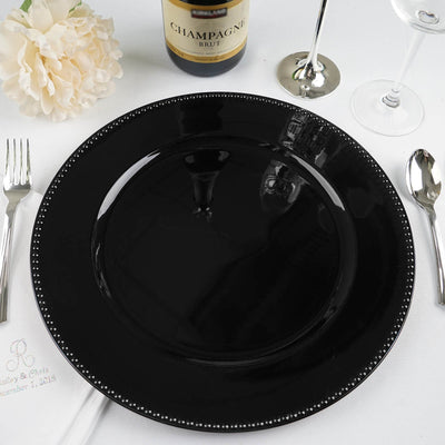 6-Pack Acrylic Charger Plates 13" Round Black Beaded Rim - Dinner Charger Tabletop Decor