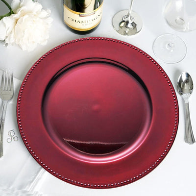 6-Pack Acrylic Charger Plates 13" Round Burgundy Beaded Rim - Dinner Charger Tabletop Decor