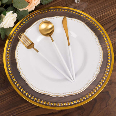 6-Pack Acrylic Charger Plates 13" Round Gold Beaded Rim - Dinner Charger Tabletop Decor