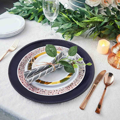 6-Pack Acrylic Charger Plates 13" Round Navy Blue Beaded Rim - Dinner Charger Tabletop Decor