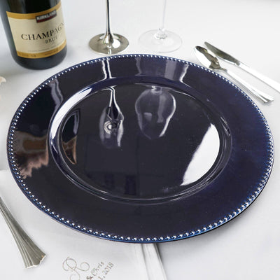 6-Pack Acrylic Charger Plates 13" Round Navy Blue Beaded Rim - Dinner Charger Tabletop Decor