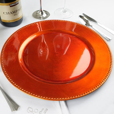 6-Pack Acrylic Charger Plates 13" Round Orange Beaded Rim - Dinner Charger Tabletop Decor