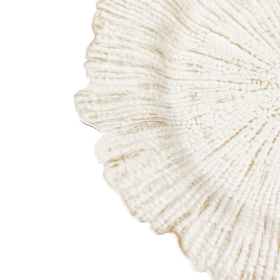 6-Pack Acrylic Plastic Charger Plates 13" Round Antique White Reef Design - Decorative Dinner Charger Tableware