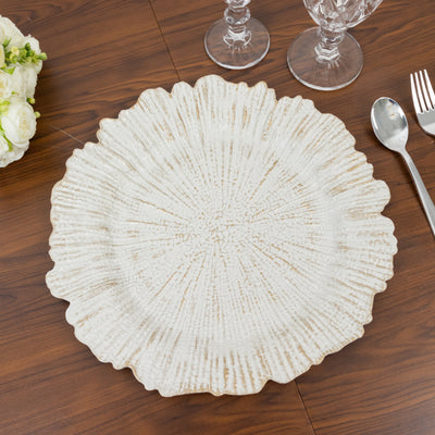 6-Pack Acrylic Plastic Charger Plates 13" Round Antique White Reef Design - Decorative Dinner Charger Tableware