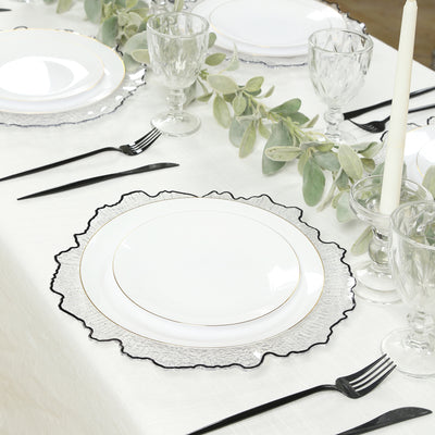 6-Pack Plastic Charger Plates 13", Round Clear Reef Design with Black Rim - Decorative Dinner Party Serving Plates
