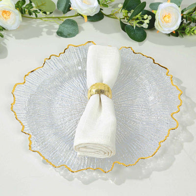 6-Pack Plastic Charger Plates 13", Round Clear Reef Design with Gold Rim - Decorative Dinner Party Serving Plates