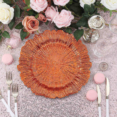 6-Pack Acrylic Plastic Charger Plates 13" Round Orange Reef Design - Decorative Dinner Charger Tableware