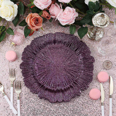 6-Pack Acrylic Plastic Charger Plates 13" Round Purple Reef Design - Decorative Dinner Charger Tableware