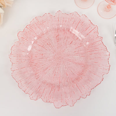 6-Pack Acrylic Plastic Charger Plates 13" Round Transparent Blush Reef Design - Decorative Dinner Charger Tableware