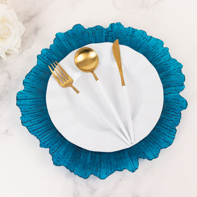 6-Pack Acrylic Plastic Charger Plates 13" Round Transparent Navy Blue Reef Design - Decorative Dinner Charger Tableware