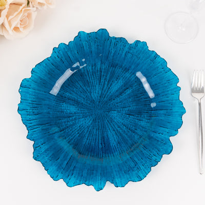 6-Pack Acrylic Plastic Charger Plates 13" Round Transparent Navy Blue Reef Design - Decorative Dinner Charger Tableware