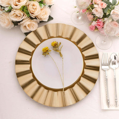 6-Pack Acrylic Plastic Charger Plates 13" Round Gold With Wavy Scalloped Rim - Decorative Dinner Party Charger Tableware