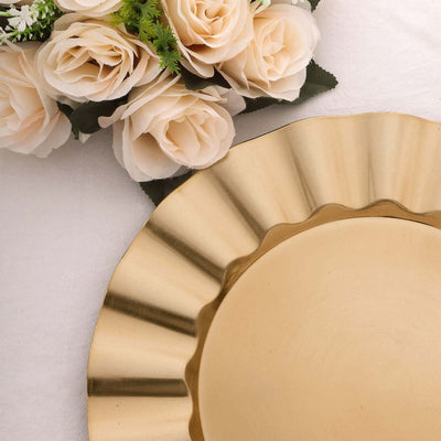 6-Pack Acrylic Plastic Charger Plates 13" Round Gold With Wavy Scalloped Rim - Decorative Dinner Party Charger Tableware