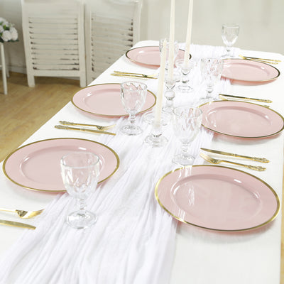 10-Pack Economy Plastic Charger Plates 12" Round Blush with Wide Gold Rim - Dinner Party Serving Plates
