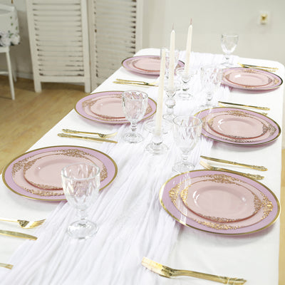 10-Pack Economy Plastic Charger Plates 12" Round Lavender Lilac with Wide Gold Rim - Dinner Party Serving Plates