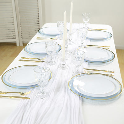 10-Pack Economy Plastic Charger Plates 12" Round Dusty Blue with Wide Gold Rim - Dinner Party Serving Plates