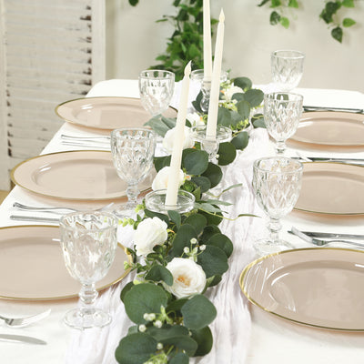 10 Pack Taupe Economy Plastic Charger Plates With Gold Rim, Round Dinner Chargers Event Tabletop Decor - 12"