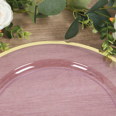 10 Pack Purple Economy Plastic Charger Plates With Gold Rim, Round Transparent Dinner Chargers Event Tabletop Decor - 12"