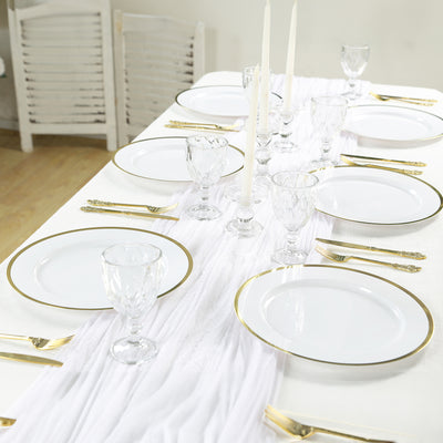 10-Pack Economy Plastic Charger Plates 12" Round White with Wide Gold Rim - Decorative Dinner Party Serving Plates