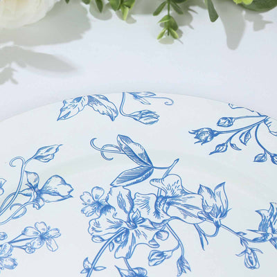 6-Pack Acrylic Charger Plates 13" Round White with Light Blue Floral French Toile Pattern - Decorative Dinner Party Charger Tableware