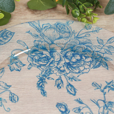6 Pack Floral Acrylic Charger Plates in French Toile Pattern, Clear Light Blue Round Dinner Charger Event Tabletop Decor - 13"