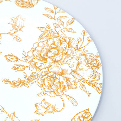 6-Pack Acrylic Charger Plates 13" Round White with Gold Floral French Toile Pattern - Decorative Dinner Party Charger Tableware