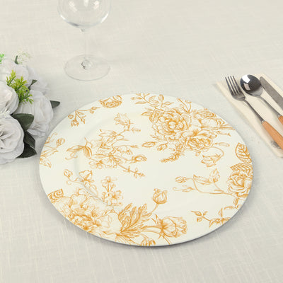 6 Pack Floral Acrylic Charger Plates in French Toile Pattern, Matte Lavender and White Round Dinner Charger Event Tabletop Decor - 13"