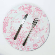 6 Pack White Pink Floral Acrylic Charger Plates in French Toile Pattern