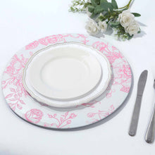 6 Pack White Pink Floral Acrylic Charger Plates in French Toile Pattern