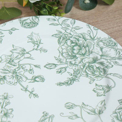 6 Pack Floral Acrylic Charger Plates in French Toile Pattern, White Sage Green Round Dinner Charger Event Tabletop Decor - 13"