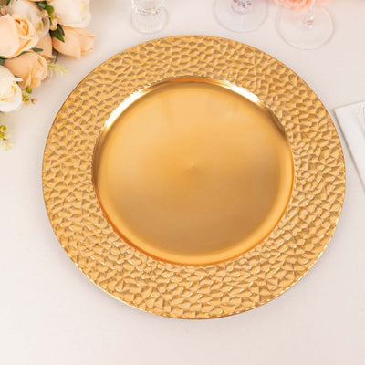 6-Pack Acrylic Charger Plates 13" Round Metallic Gold with Hammered Rim - Plastic Decorative Dinner Party Charger Tableware