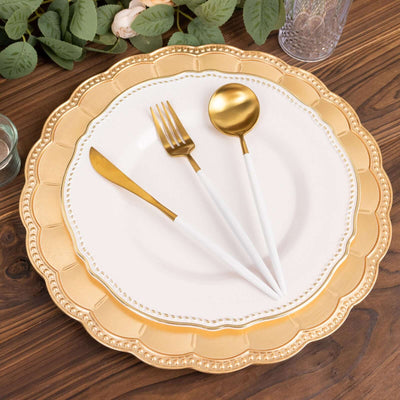 6-Pack Acrylic Charger Plates 13" Round Metallic Gold Beaded Sunflower Rim - Plastic Dinner Party Charger Tableware