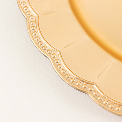 6-Pack Acrylic Charger Plates 13" Round Metallic Gold Beaded Sunflower Rim - Plastic Dinner Party Charger Tableware