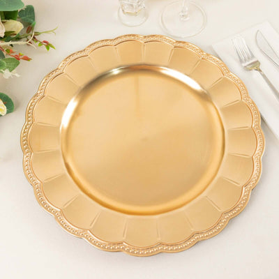 6-Pack Acrylic Charger Plates 13" Round Metallic Gold Beaded Sunflower Rim - Plastic Dinner Party Charger Tableware