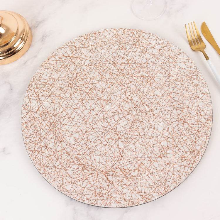 6 Pack Rose Gold Glitter Acrylic Charger Plates with Abstract Lines Pattern