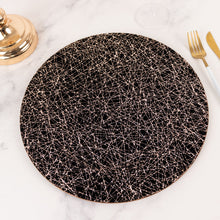 6 Pack Black Glitter Acrylic Charger Plates with Gold Abstract Lines Pattern