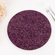 6 Pack Purple Glitter Acrylic Charger Plates with Gold Abstract Lines Pattern