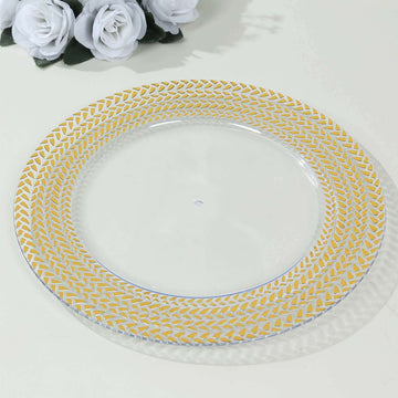 <span style="background-color:transparent;color:#000000;">Elegant Clear Acrylic Charger Plates with Wheat Pattern</span>