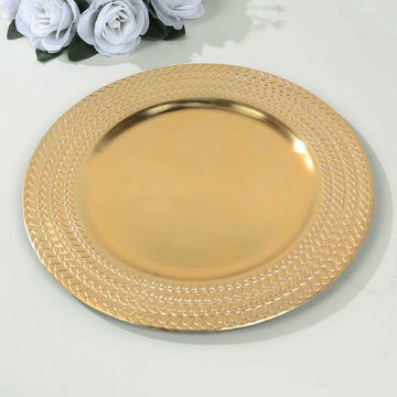 6 Pack Gold Acrylic Charger Plates With Wheat Pattern Rim, Round Dinner Chargers Event Tabletop Decor - 13"