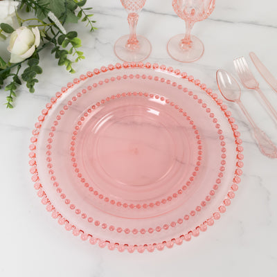 6-Pack Acrylic Charger Plates 13" Round Transparent Blush with Beaded Rim - Decorative Dinner Party Serving Plates