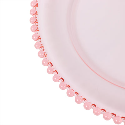 6-Pack Acrylic Charger Plates 13" Round Transparent Blush with Beaded Rim - Decorative Dinner Party Serving Plates