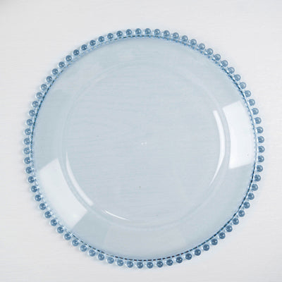 6-Pack Acrylic Charger Plates 13" Round Transparent Dusty Blue with Beaded Rim - Decorative Dinner Party Serving Plates