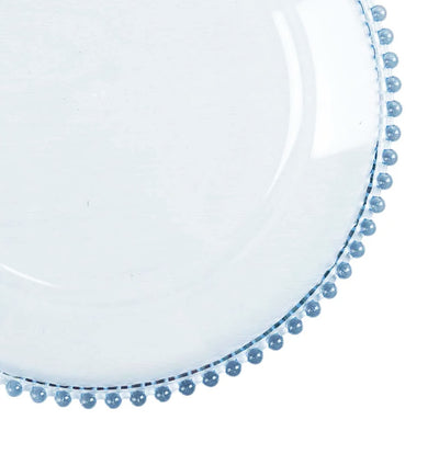 6-Pack Acrylic Charger Plates 13" Round Transparent Dusty Blue with Beaded Rim - Decorative Dinner Party Serving Plates