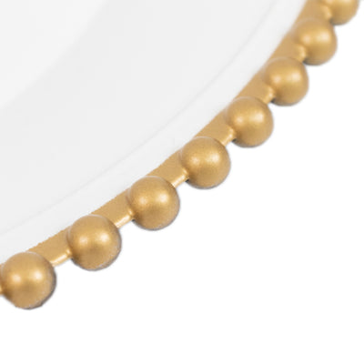 6-Pack Acrylic Charger Plates 13" Round White with Gold Beaded Rim - Decorative Dinner Party Charger Tableware