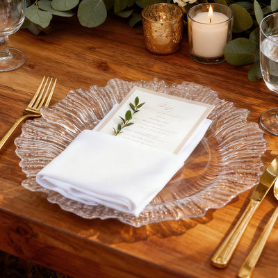 10 Pack Economy Plastic Charger Plates – 13" Clear Reef Rim Design Chargers for Weddings & Parties