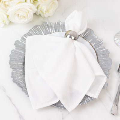 10 Pack Economy Plastic Charger Plates – 13" Silver Reef Rim Design Chargers for Weddings & Parties