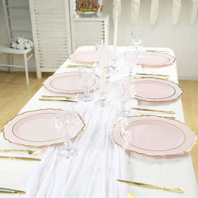 10-Pack Economy Plastic Charger Plates 13" Round Blush with Gold Scalloped Rim - Decorative Dinner Party Serving Plates