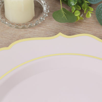 10-Pack Economy Plastic Charger Plates 13" Round Blush with Gold Scalloped Rim - Decorative Dinner Party Serving Plates